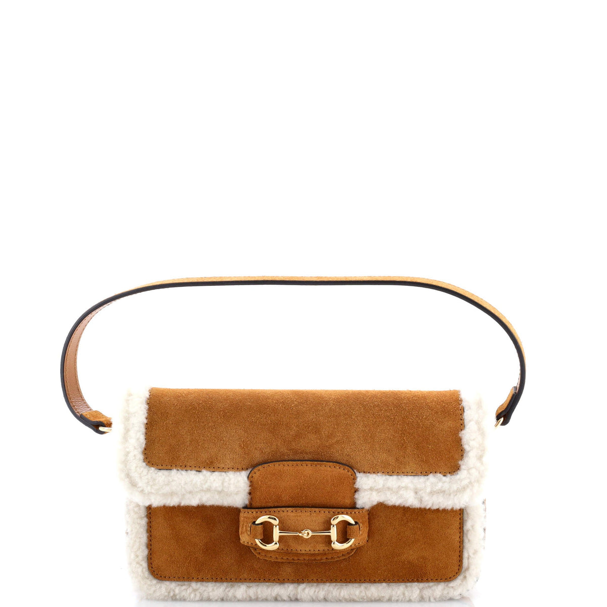 Gucci GUCCI Horsebit 1955 Shoulder Bag Suede with Shearling Mini