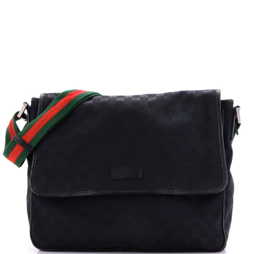 GUCCI Web Strap Flap Messenger GG Canvas Medium
