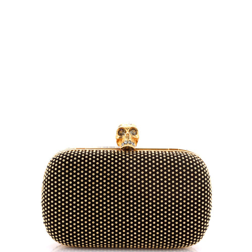 Skull Box Convertible Clutch Studded Suede Small