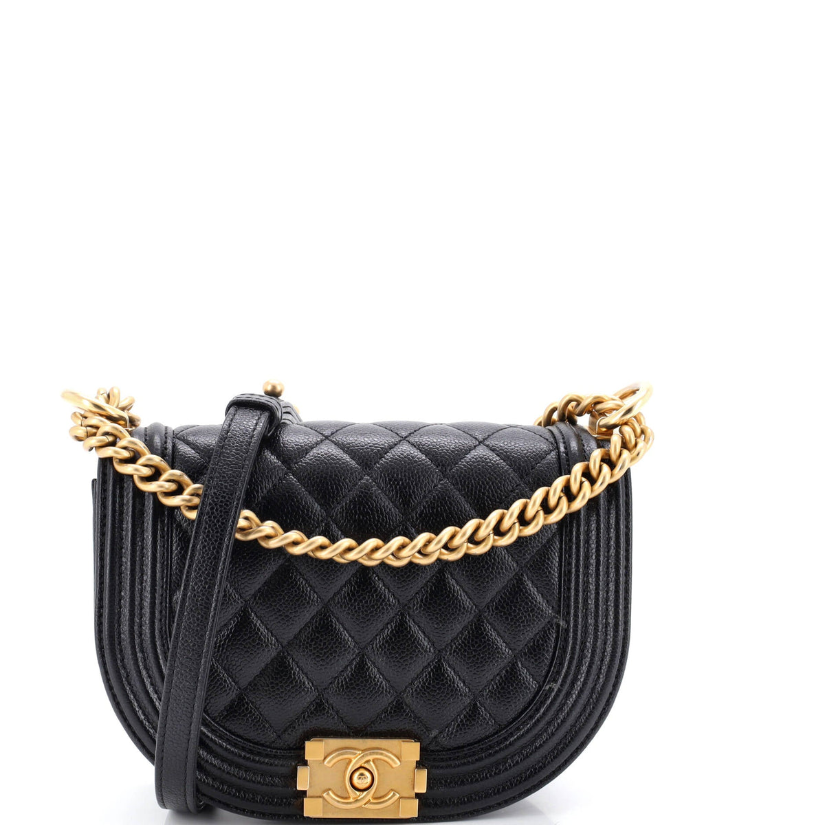 Chanel CHANEL Boy Curved Messenger Bag Quilted Caviar Small