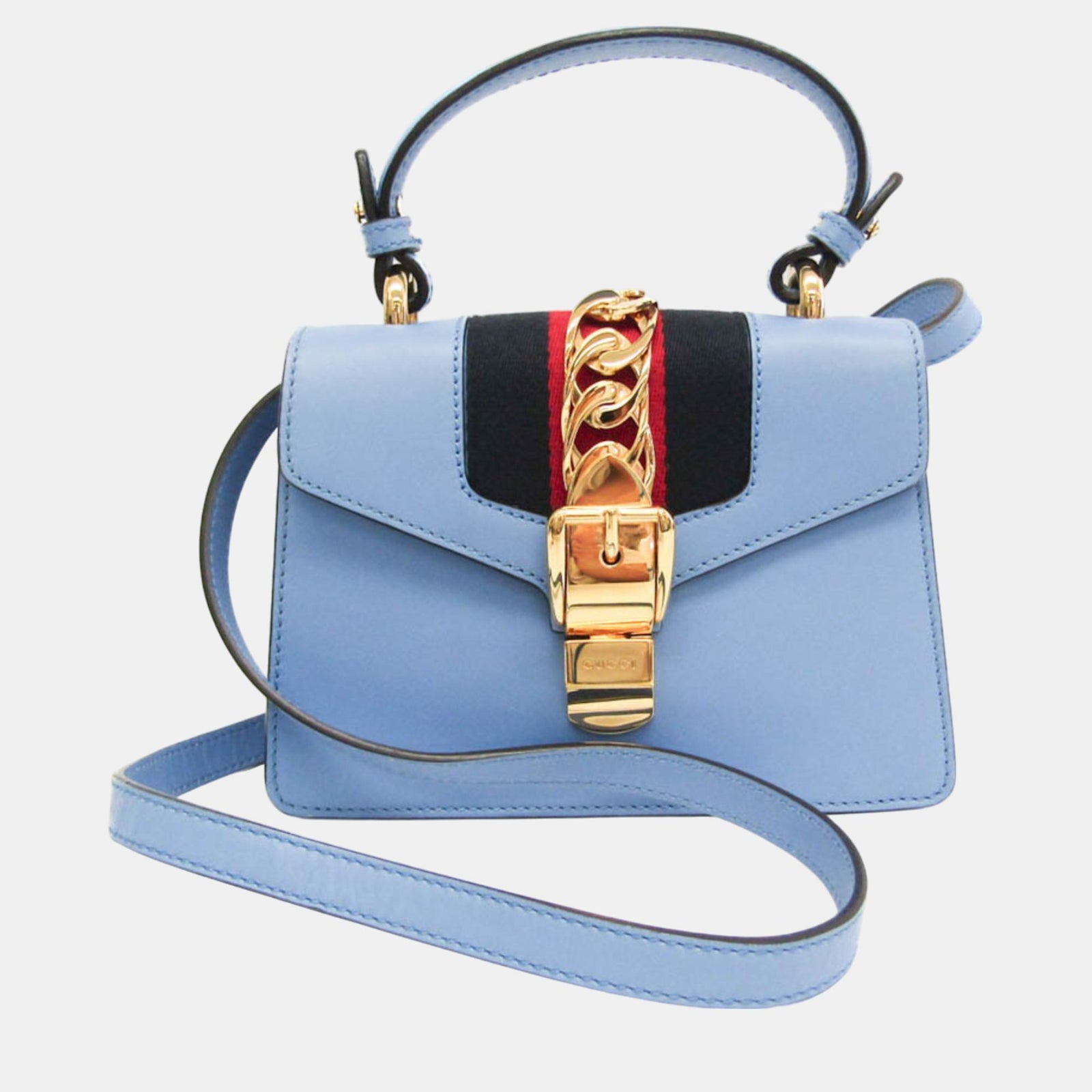 Gucci Hellblaue Mini-Tasche Sylvie aus Leder mit Henkel