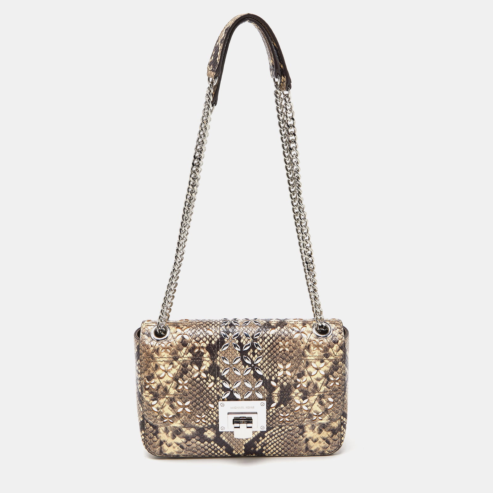 Michael Kors Michael Kors Beige/Brown Python Embossed Leather Chain Shoulder Bag