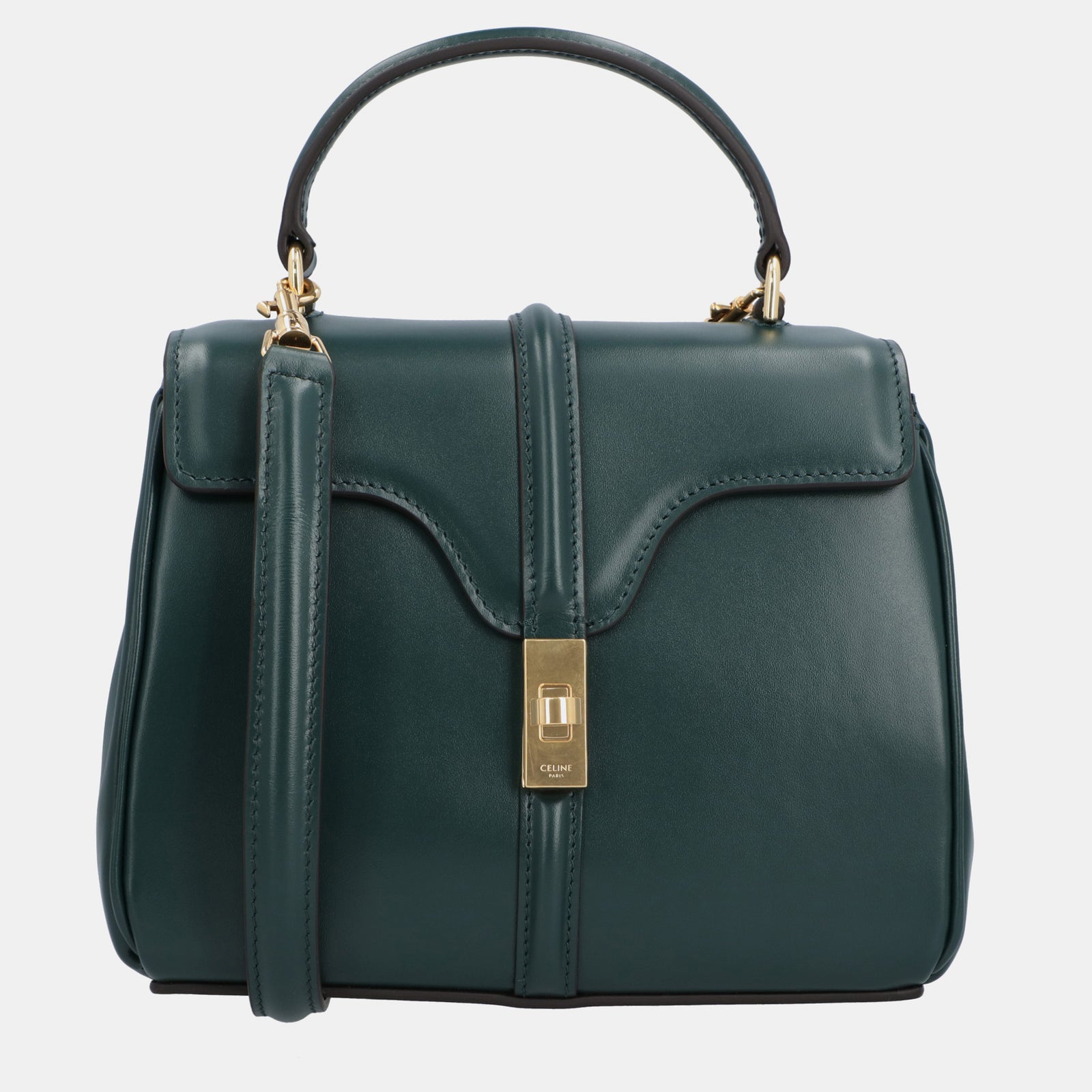 Celine Satinated Green Calfskin Leather Mini 16 Shoulder Bag