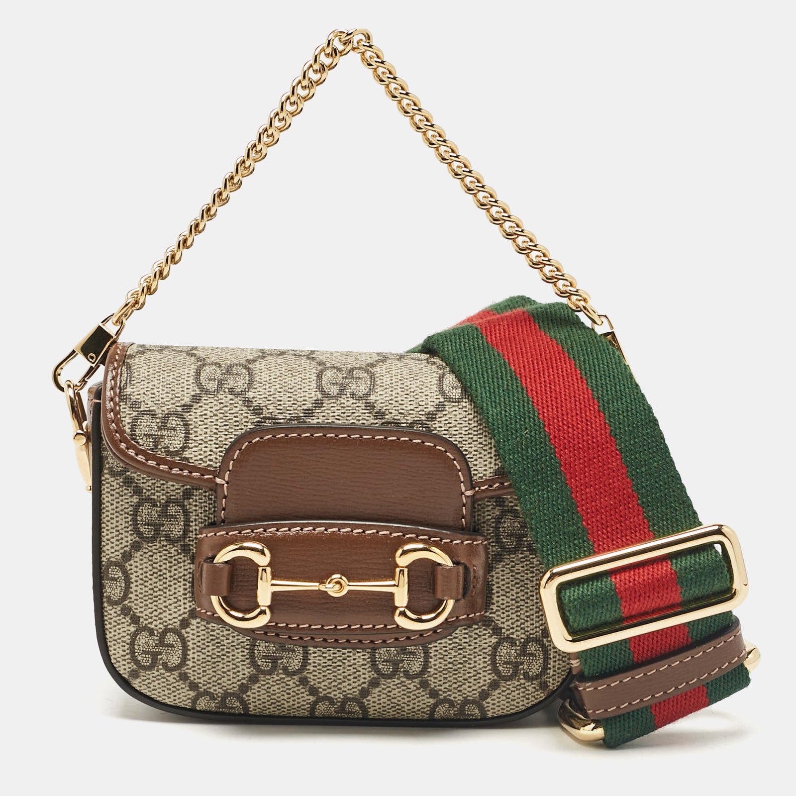 Gucci Umhängetasche „Horsebit 1955“ aus GG Supreme Canvas und Leder in Beige/Braun