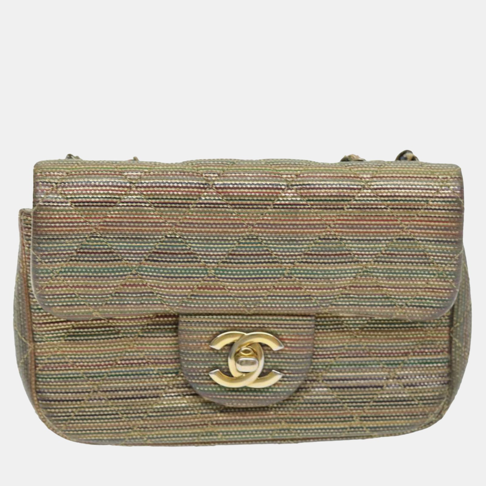 Chanel Petit sac classique à rabat simple en peau de mouton métallisée multicolore matelassée