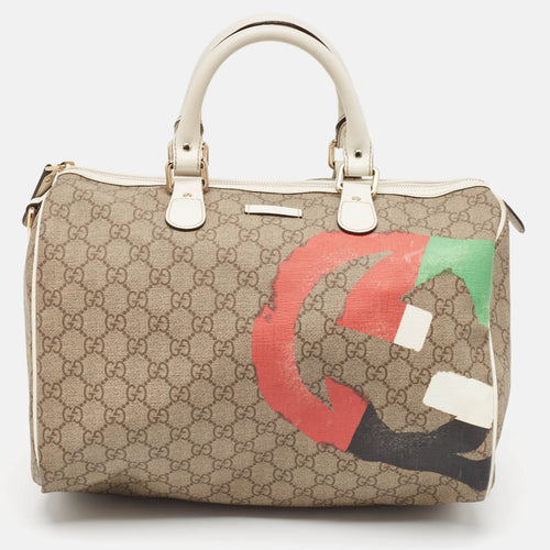 White/Beige GG Supreme Canvas Medium Italian GG Flap Boston Bag