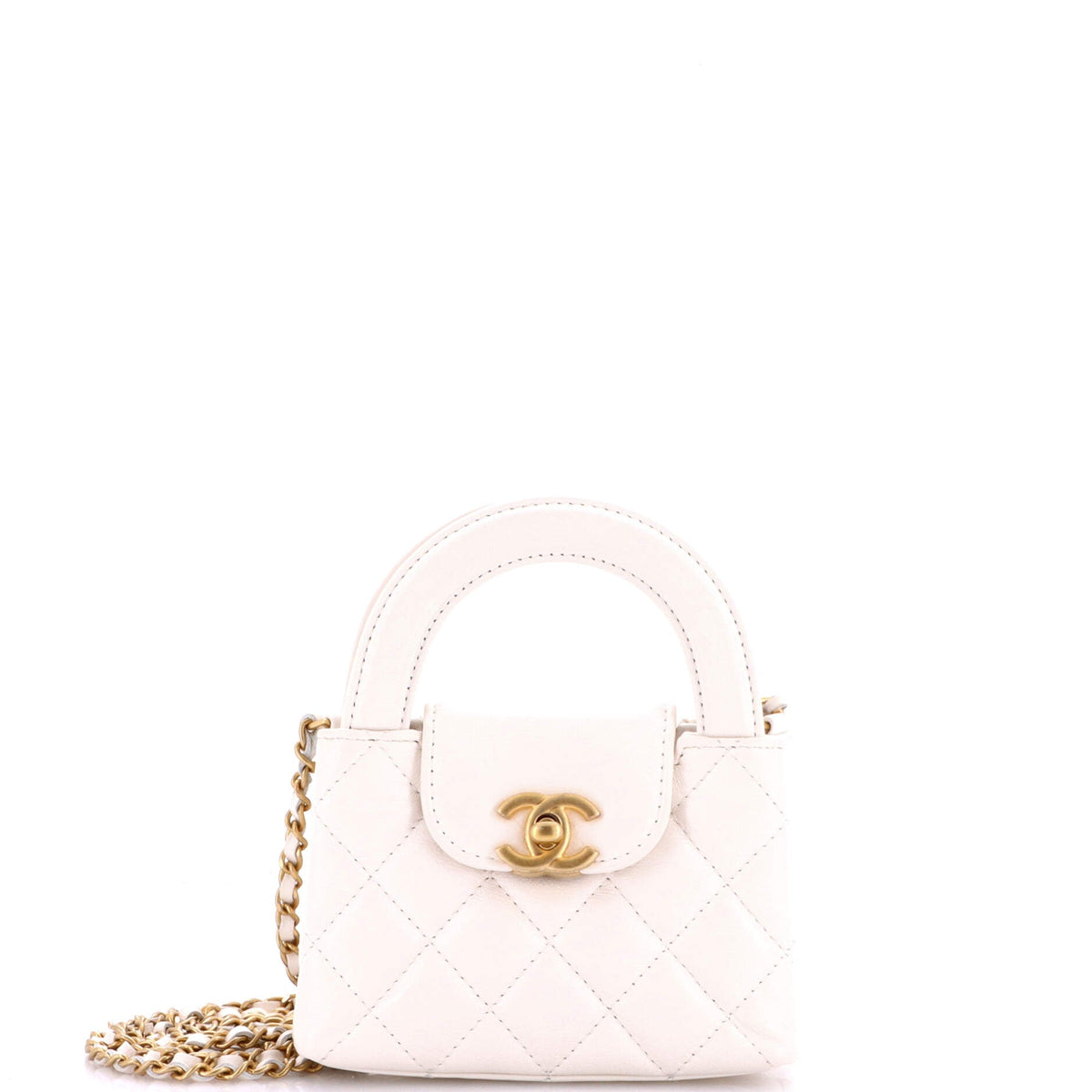 Chanel CHANEL Kelly Top Handle Shopping Bag Quilted Shiny Aged Calfskin Nano