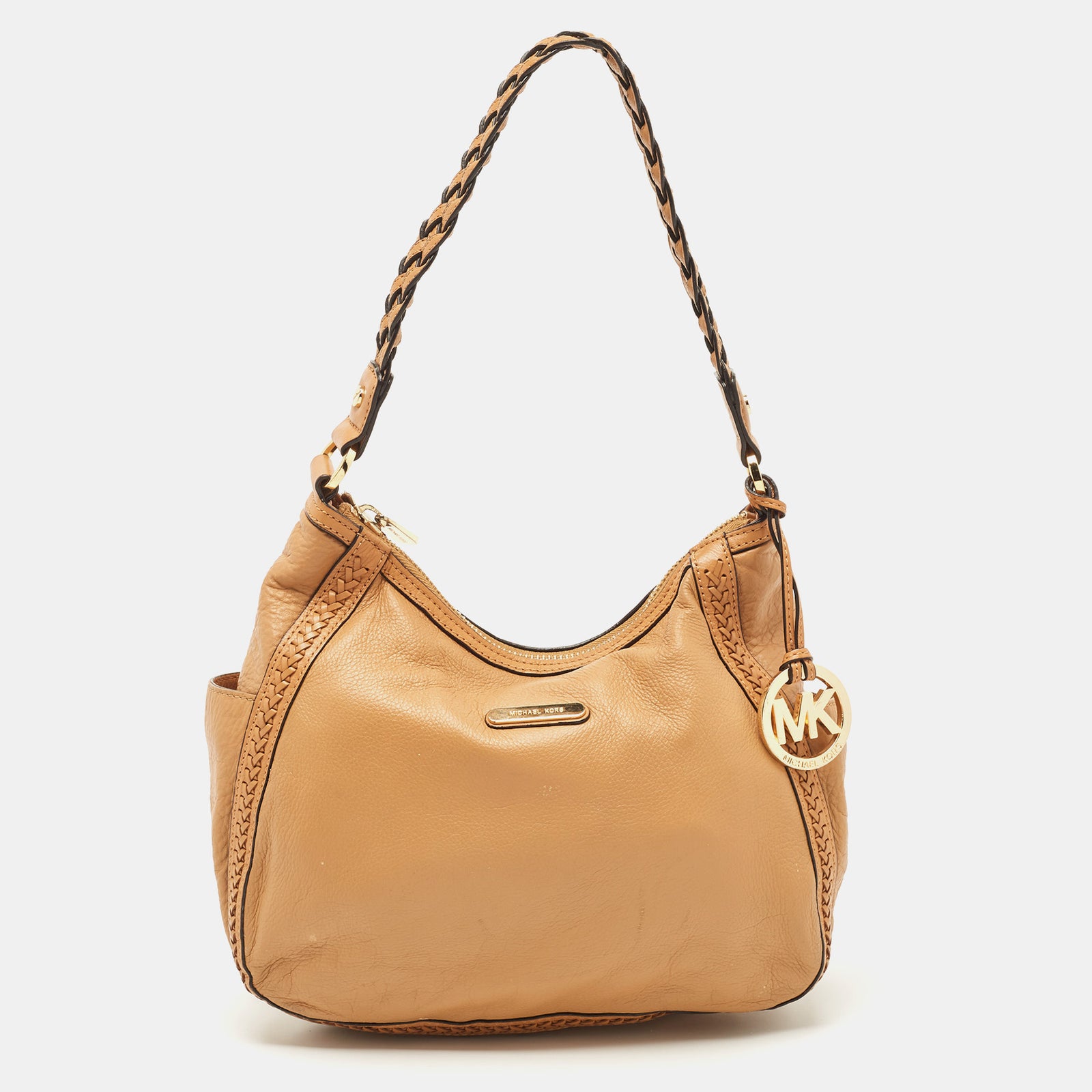 Michael Kors Brown Leather Braided Handle Hobo