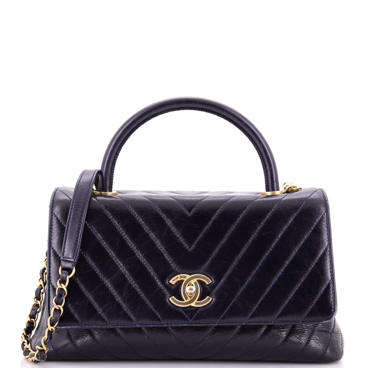 Chanel CHANEL Coco Top Handle Bag Chevron Aged Calfskin Small