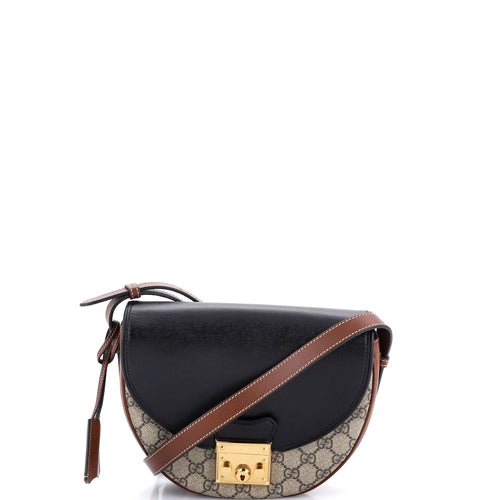 GUCCI Padlock Saddle Shoulder Bag GG Coated Canvas and Leather Small