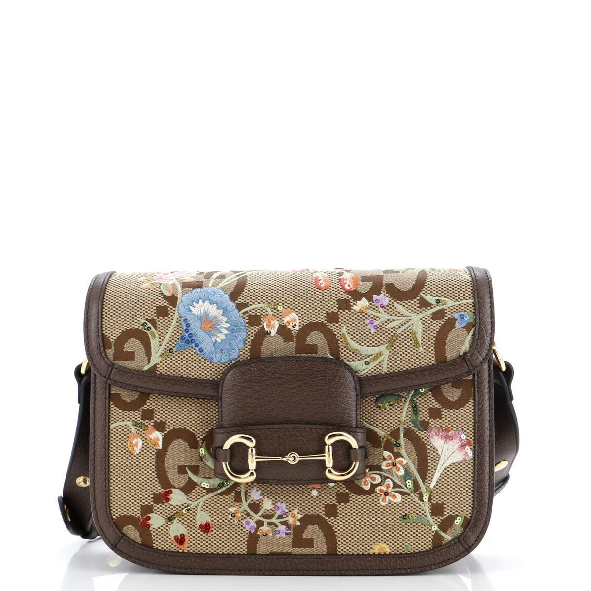 Gucci GUCCI Horsebit 1955 Shoulder Bag Jumbo GG Flower Jacquard Small