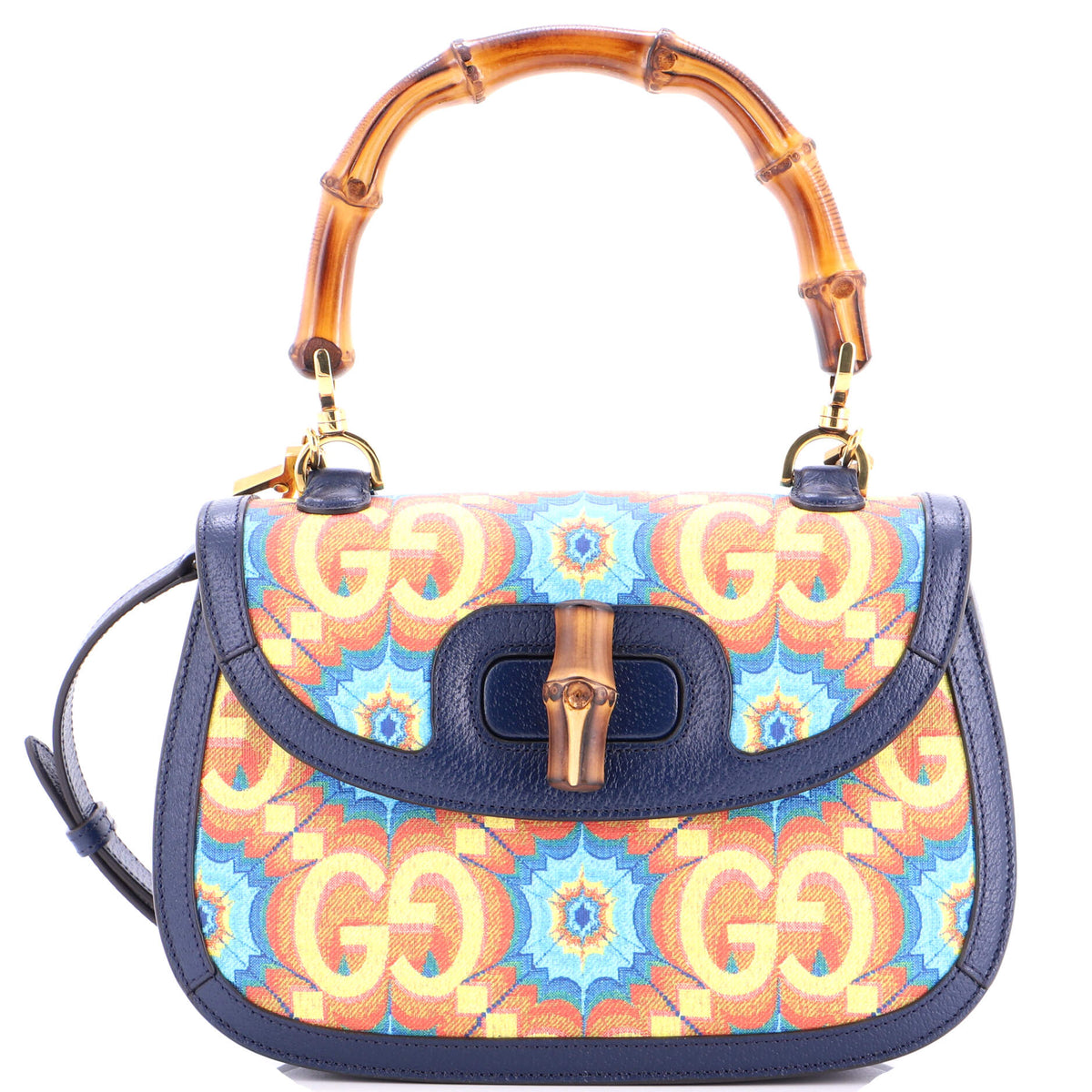 Gucci GUCCI Bamboo 1947 Top Handle Bag Kaleidoscope Print GG Coated Canvas Medium