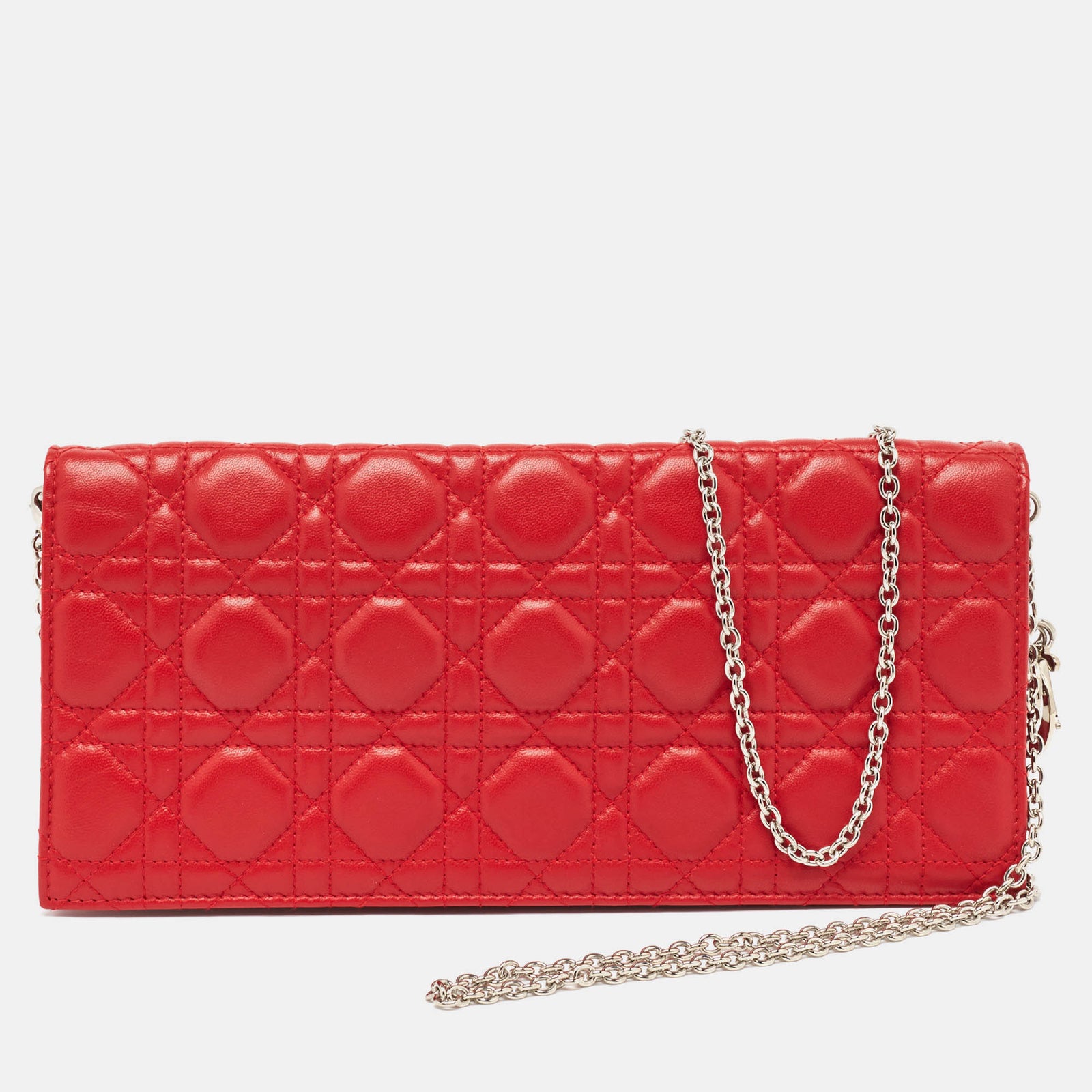 Dior Rote Clutch aus Cannage-Leder für Damen mit Kette