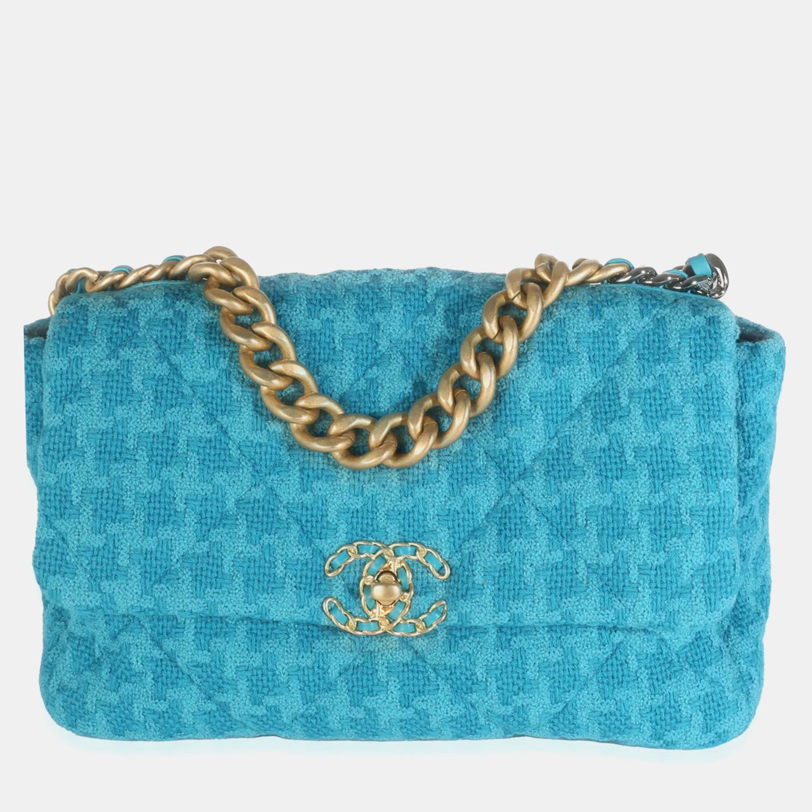 Chanel Blue Tweed Large 19 Flap Bag