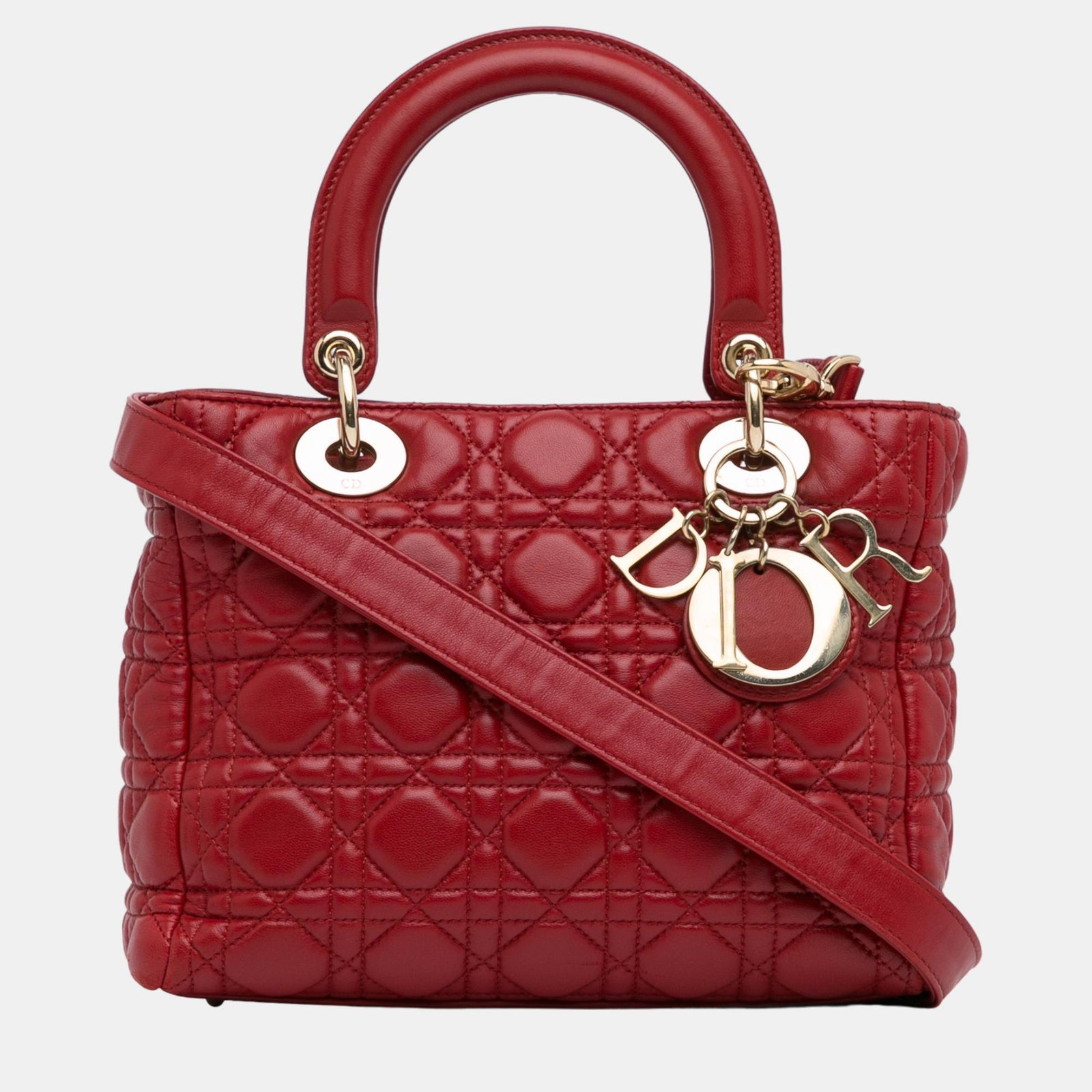 Dior Lady Dior souple Cannage en cuir de veau rouge moyen