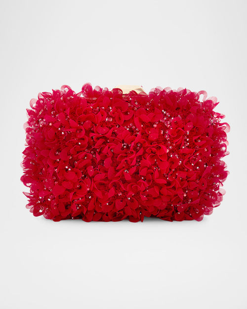 Cloud Beaded Petal Ruffle Clutch Bag