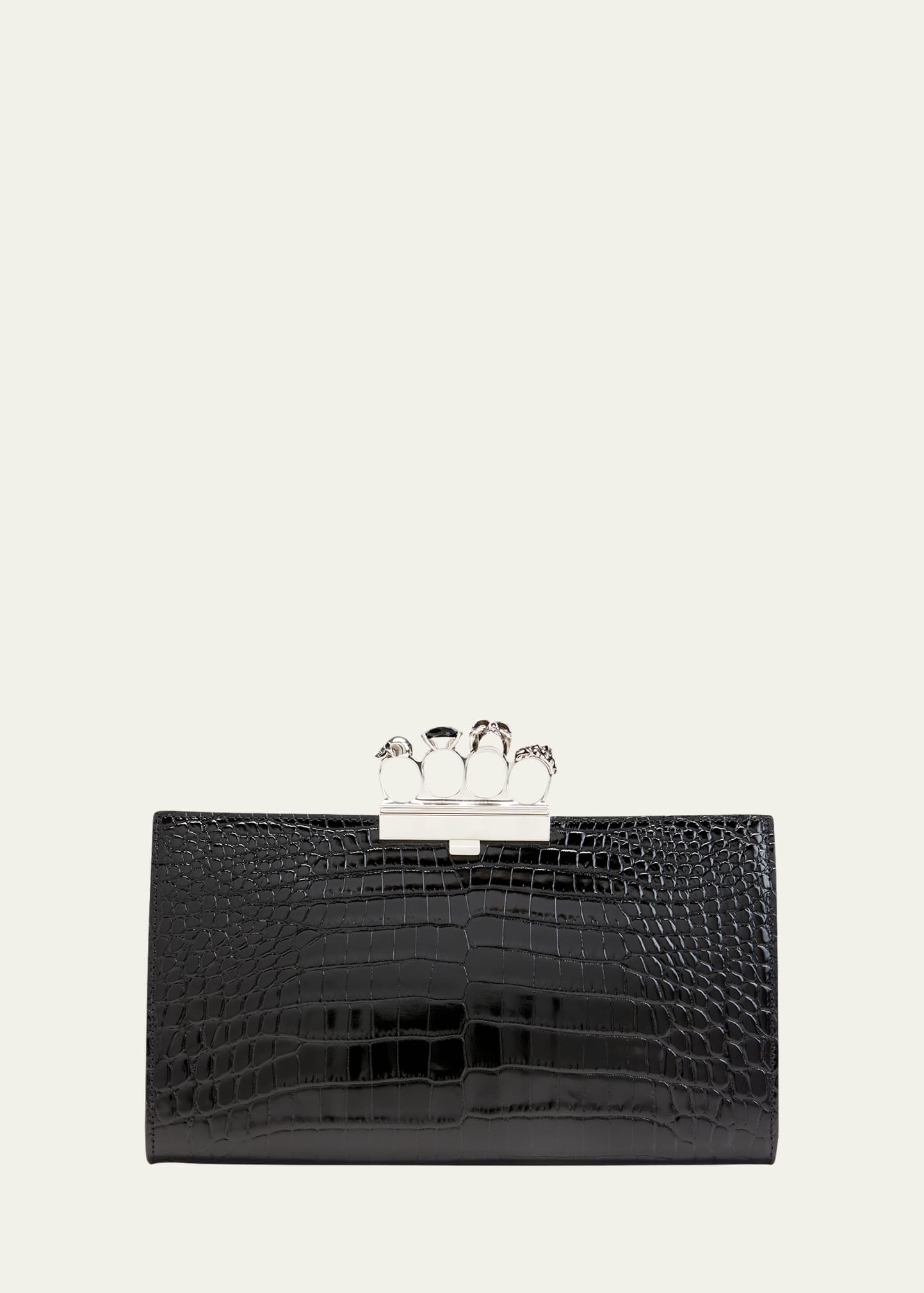 Boss Shiny Croc-Embossed Flat Knuckle Clutch Bag