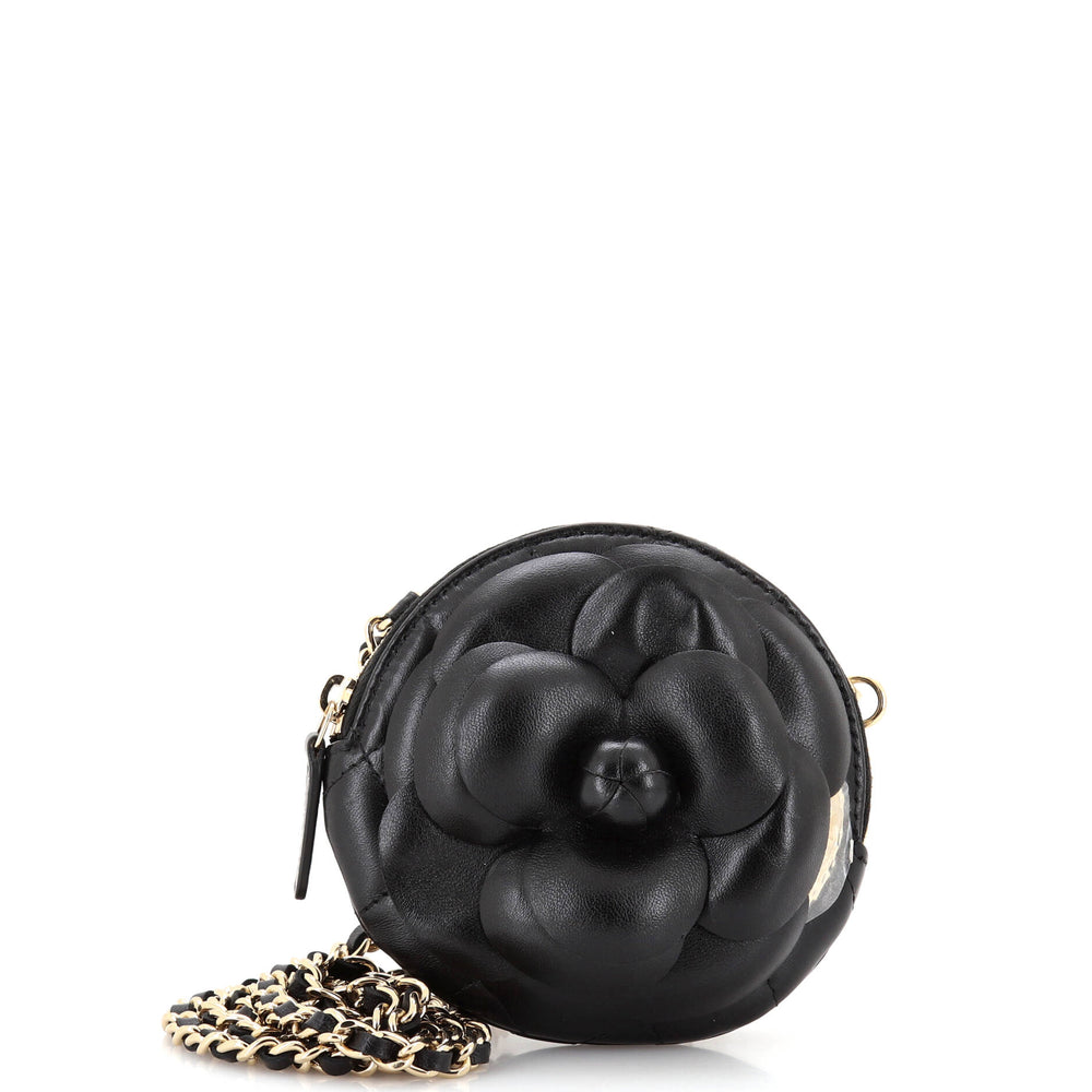 CHANEL Camellia Round Clutch with Chain Lambskin