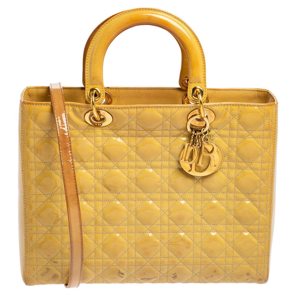 Dior Yellow Cannage Patent Leather Large Lady Tote