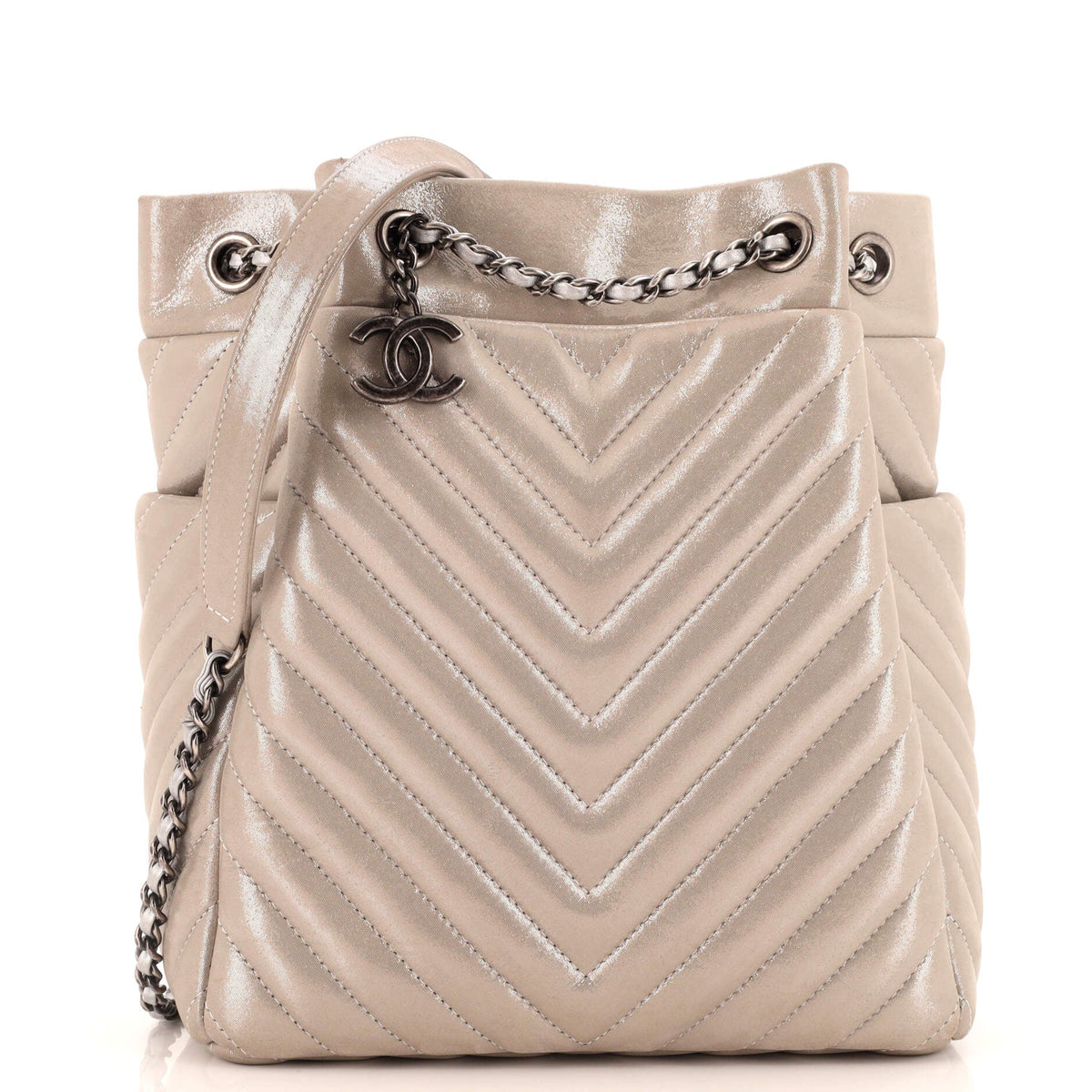 Chanel CHANEL Urban Spirit Drawstring Bag Chevron Iridescent Calfskin Small