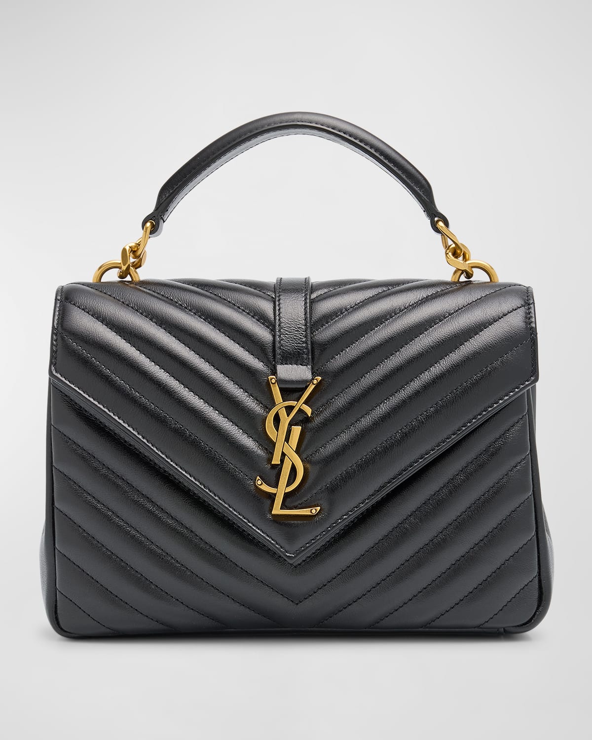 Saint Laurent College Medium YSL Flap Top-Handle Bag in Quilted Leather