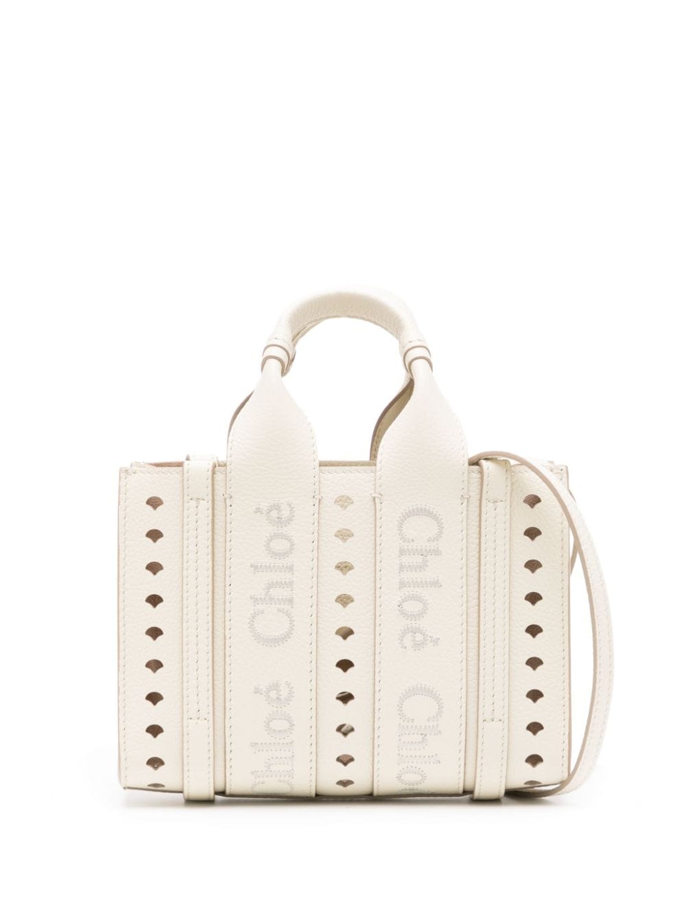 Chloé Women's Woody Small Leather Tote in White | Size UNI | CHC24UP237M93