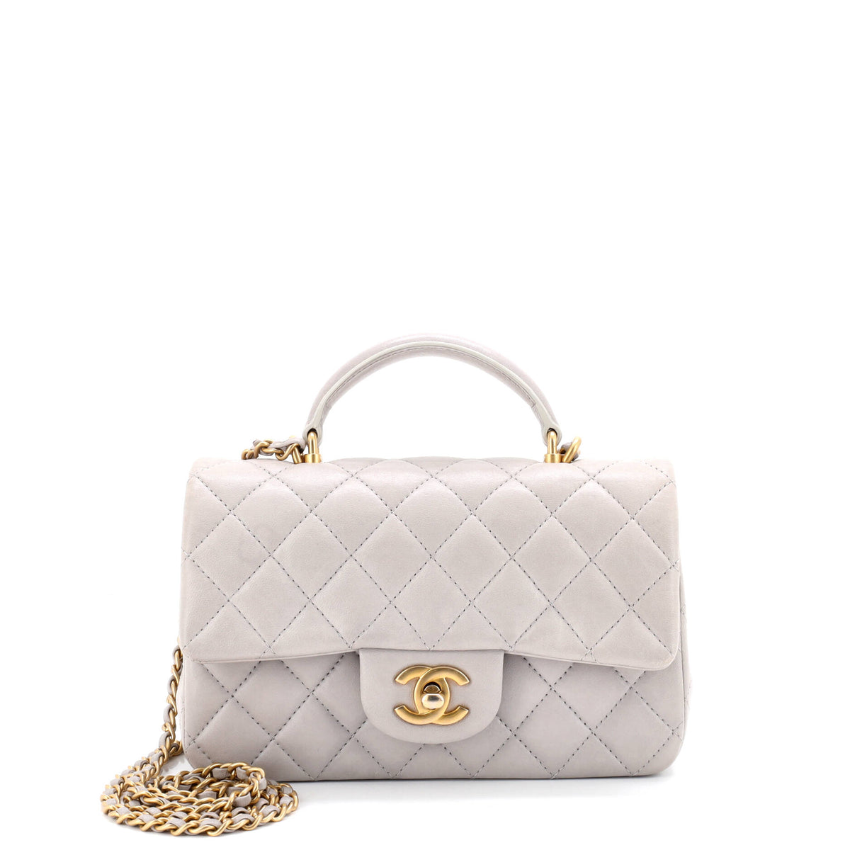 Chanel CHANEL Classic Single Flap Top Handle Bag Quilted Lambskin Mini