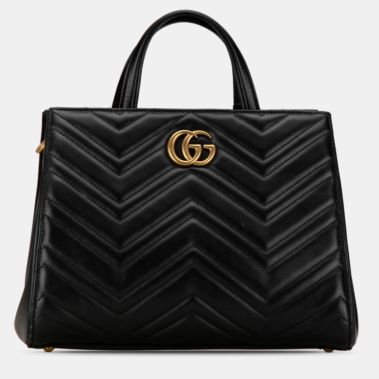 Gucci Kleine GG Marmont Matelassé-Tragetasche aus schwarzem Leder