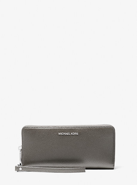 Michael Kors MK Large Pebbled Leather Continental Wallet - Grey - Michael Kors