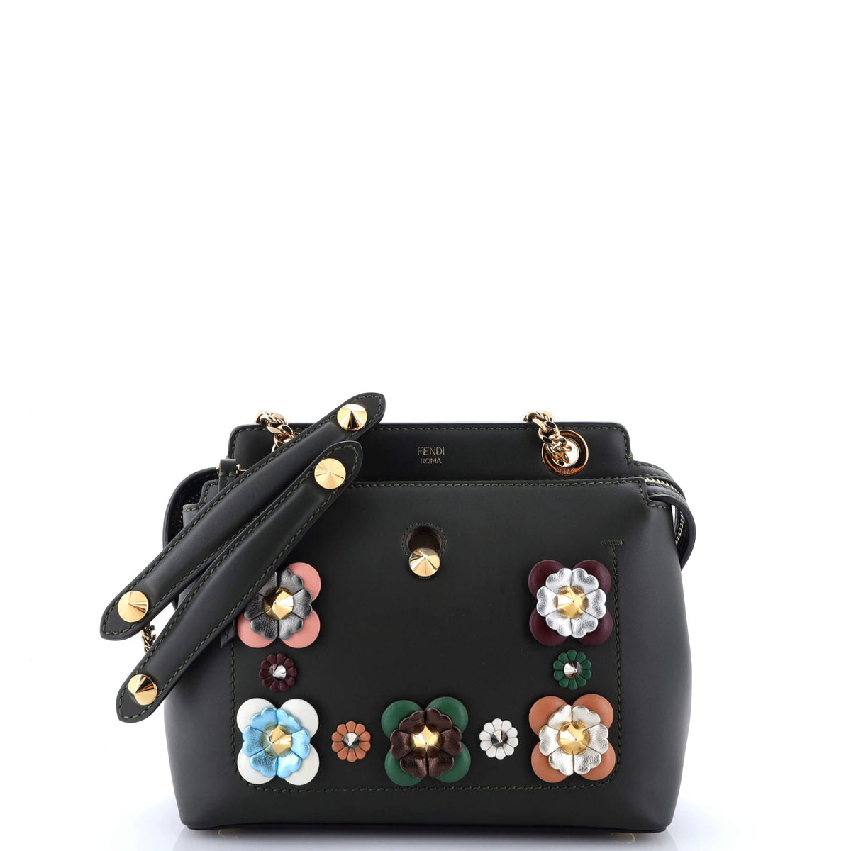 Fendi FENDI Flowerland DotCom Convertible Satchel Embellished Leather Small