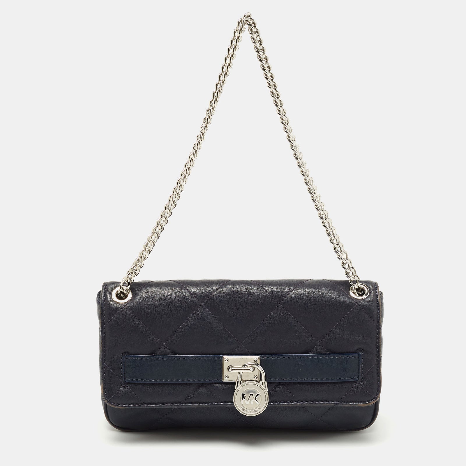 Michael Kors Michael Kors Navy Blue Quilted Leather Hamilton Chain Shoulder Bag