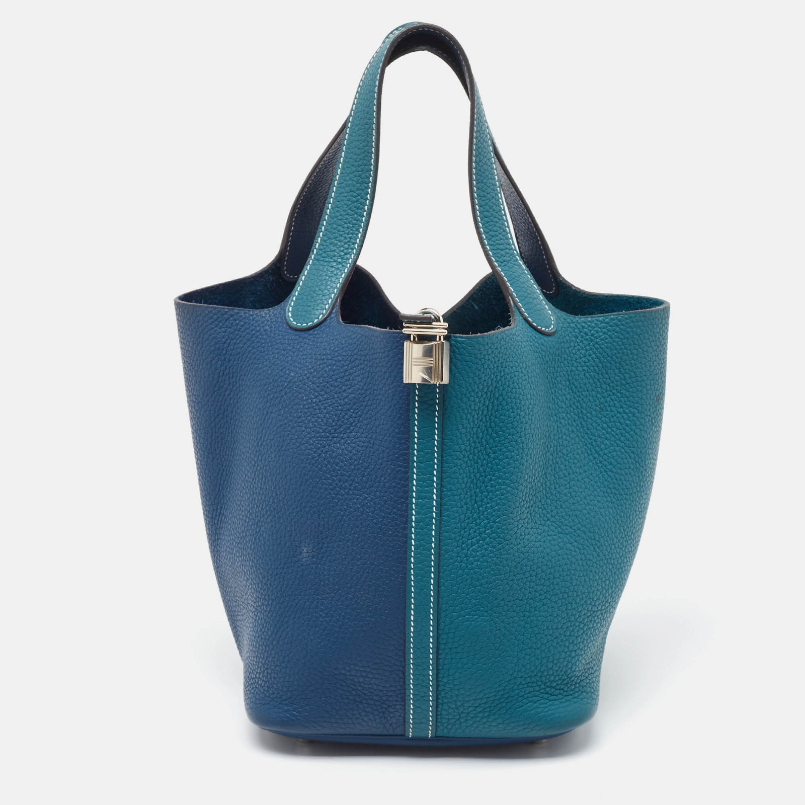 Herm?s Sac Hermès Deep Bleu/Vert Bosphore Taurillon Clémence Cuir Picotin Lock 22