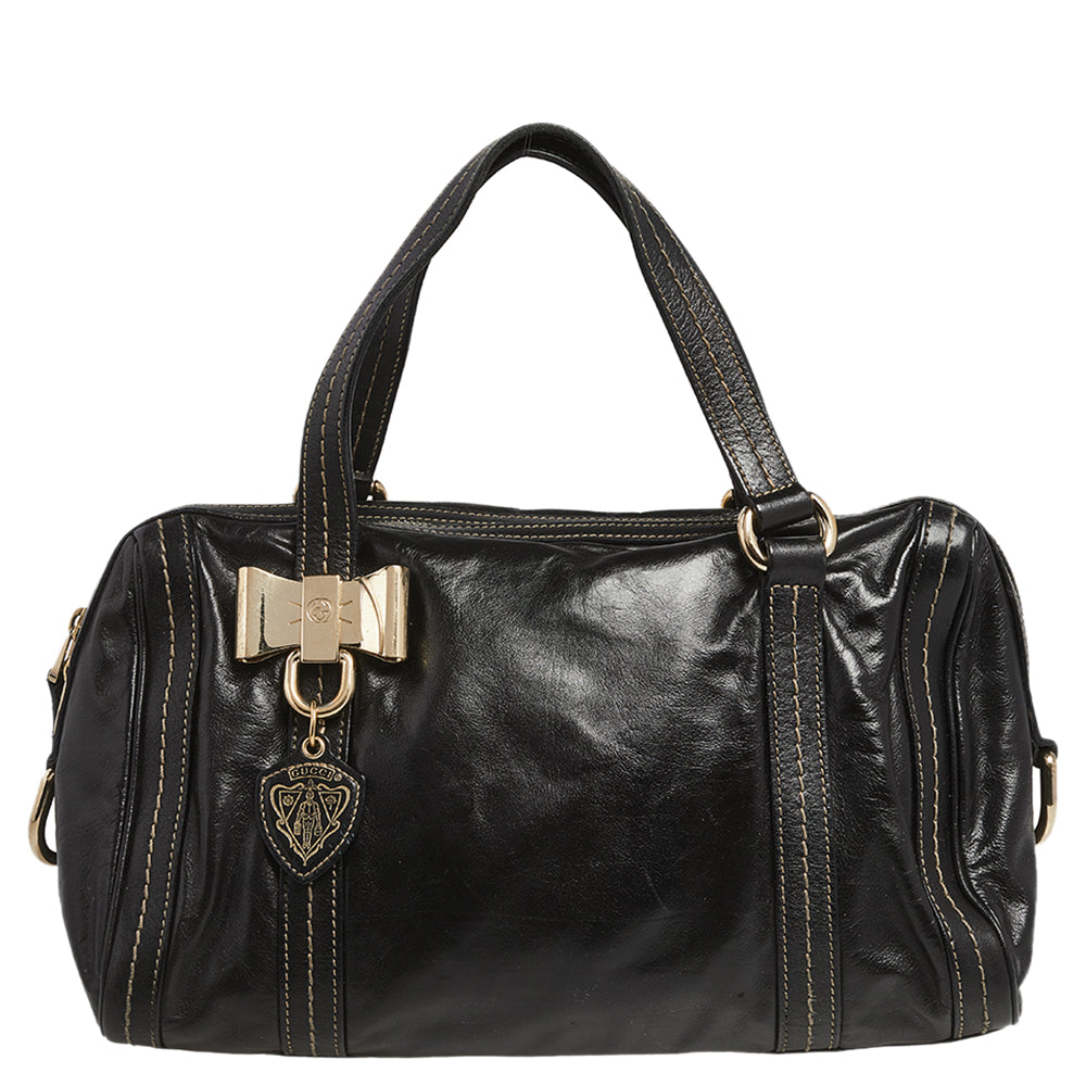 Gucci Black Leather Duchessa Boston Bag