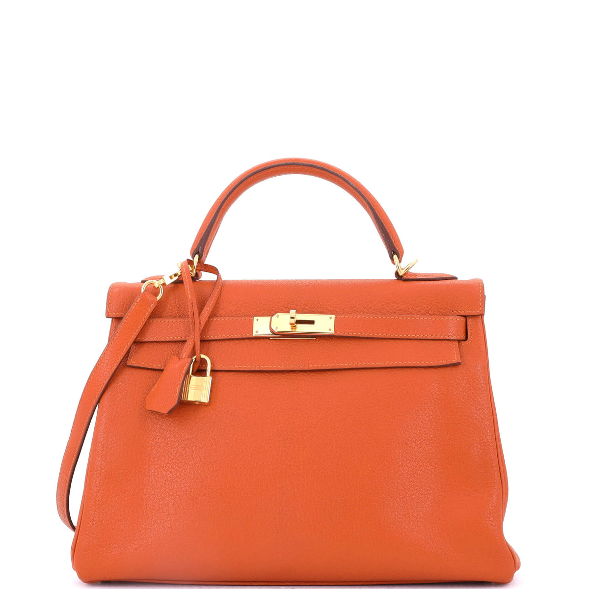 Herm?s Kelly Handbag Orange H Chevre de Coromandel with Gold Hardware 32