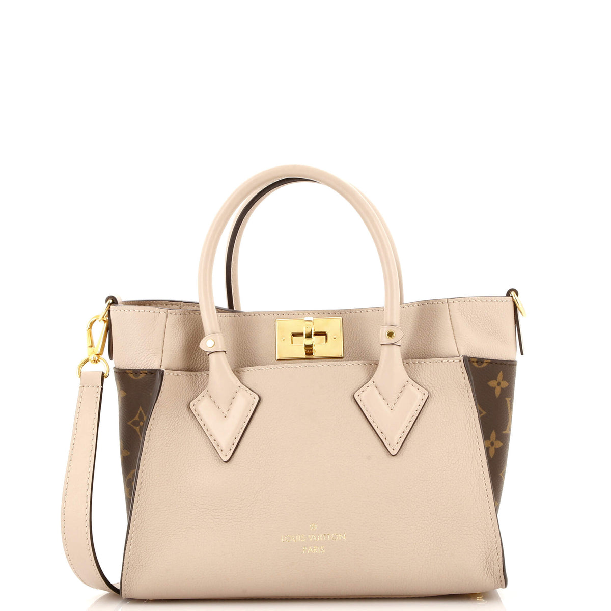 Louis Vuitton On My Side Tote Leather with Monogram Canvas PM