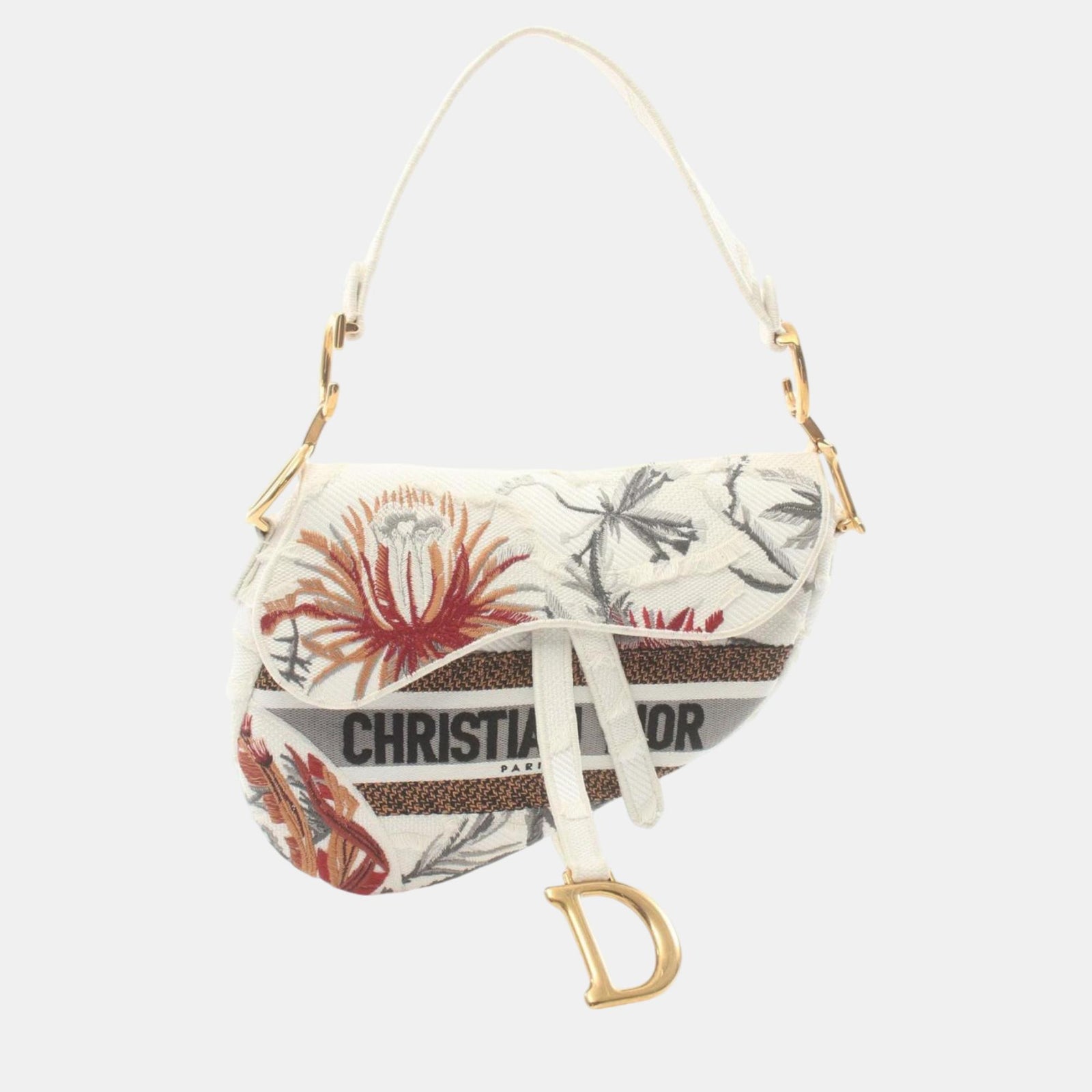 Dior Christian White Multicolor Canvas Saddle Bag