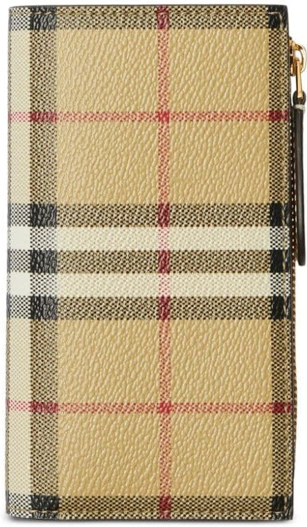 Burberry Women's Check Motif Continental Wallet in Beige | Size UNI | 8079203A7026