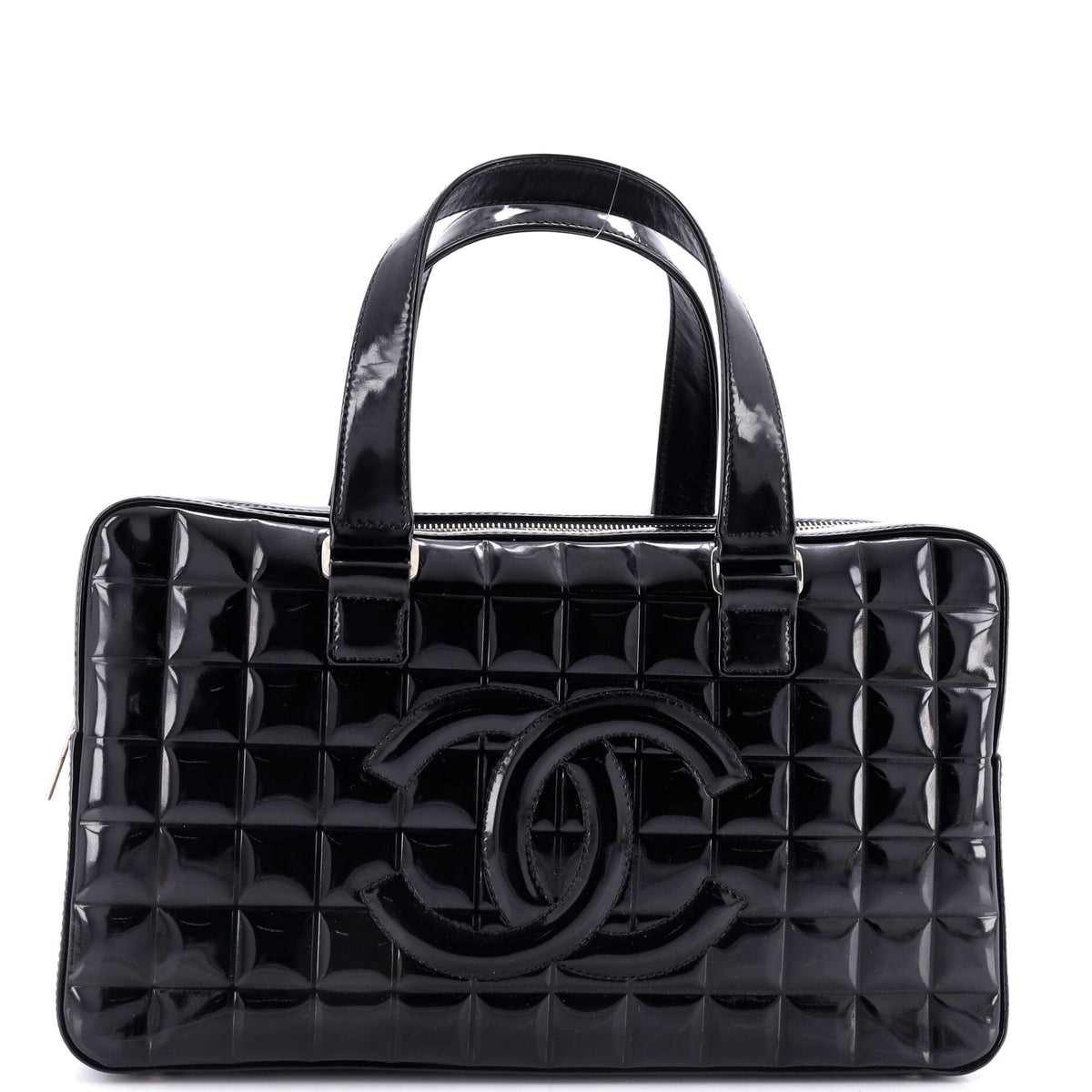 Chanel CHANEL Chocolate Bar CC Bowler Bag Quilted Patent Large