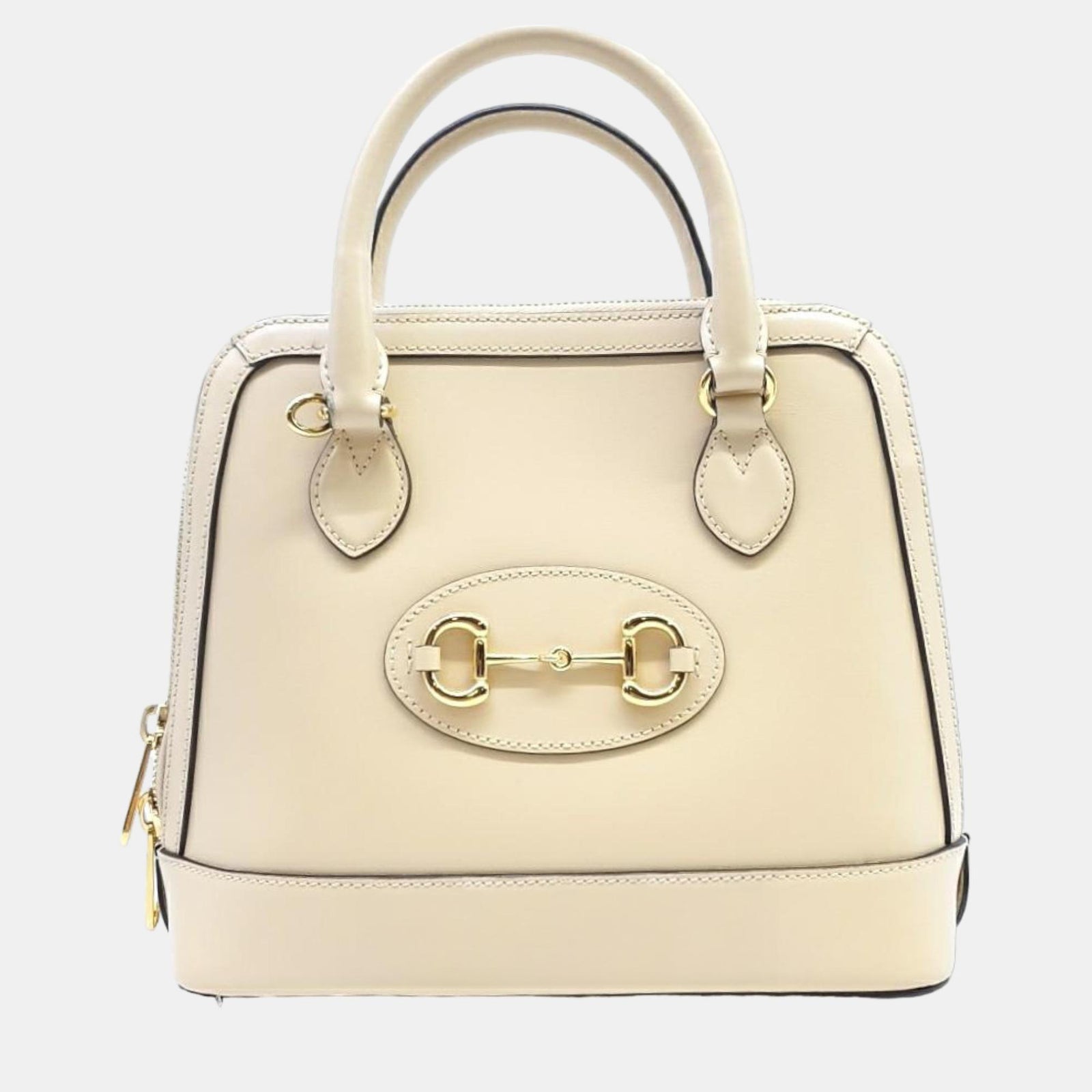 Gucci White Leather 1955 Horsebit Small Top Handle Bag