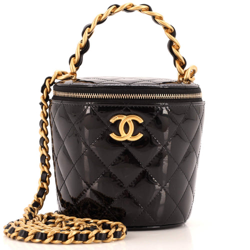 CHANEL Woven Chain Top Handle Vanity Bucket Bag Quilted Patent