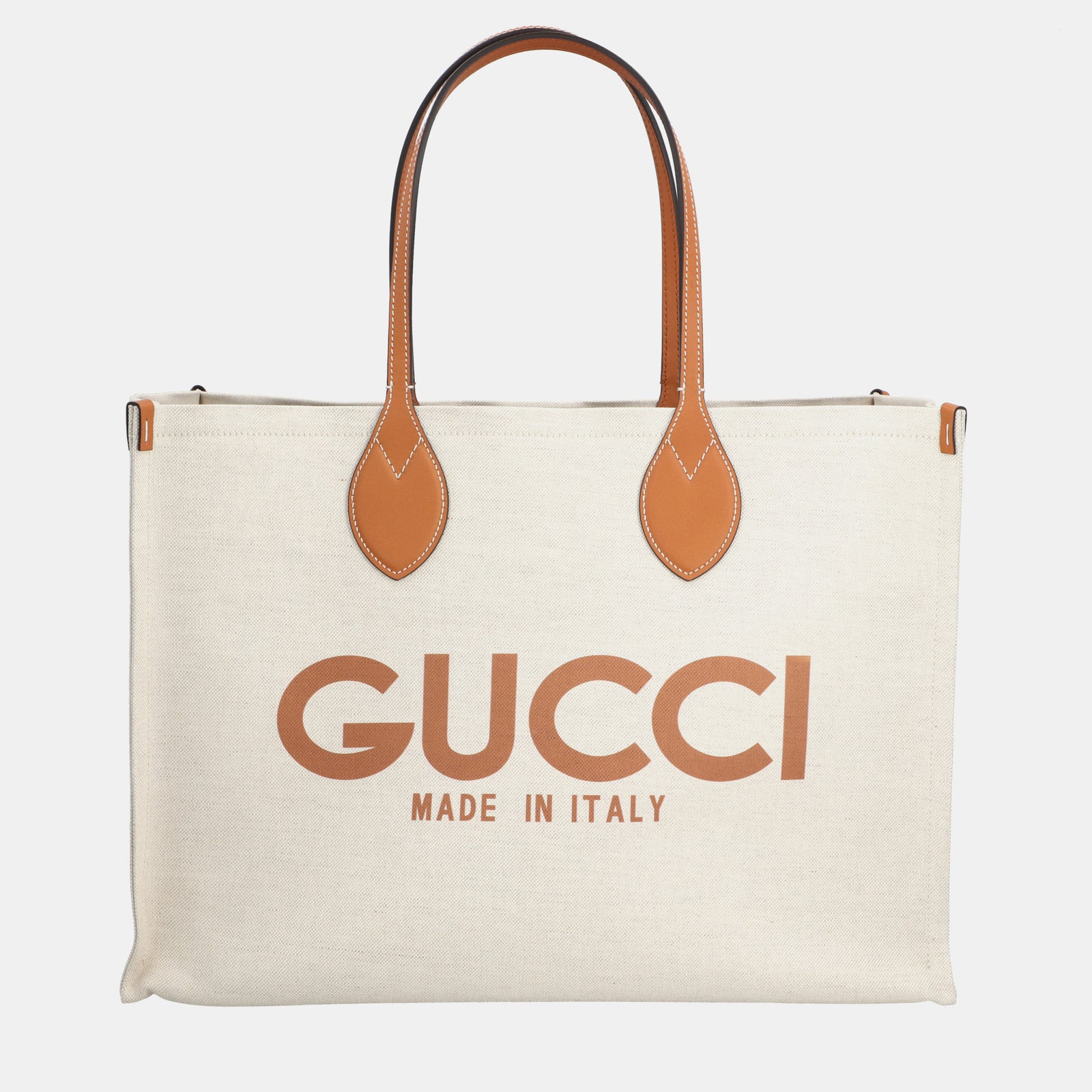 Gucci Beige/Brown Canvas and Leather Logo Tote Bag