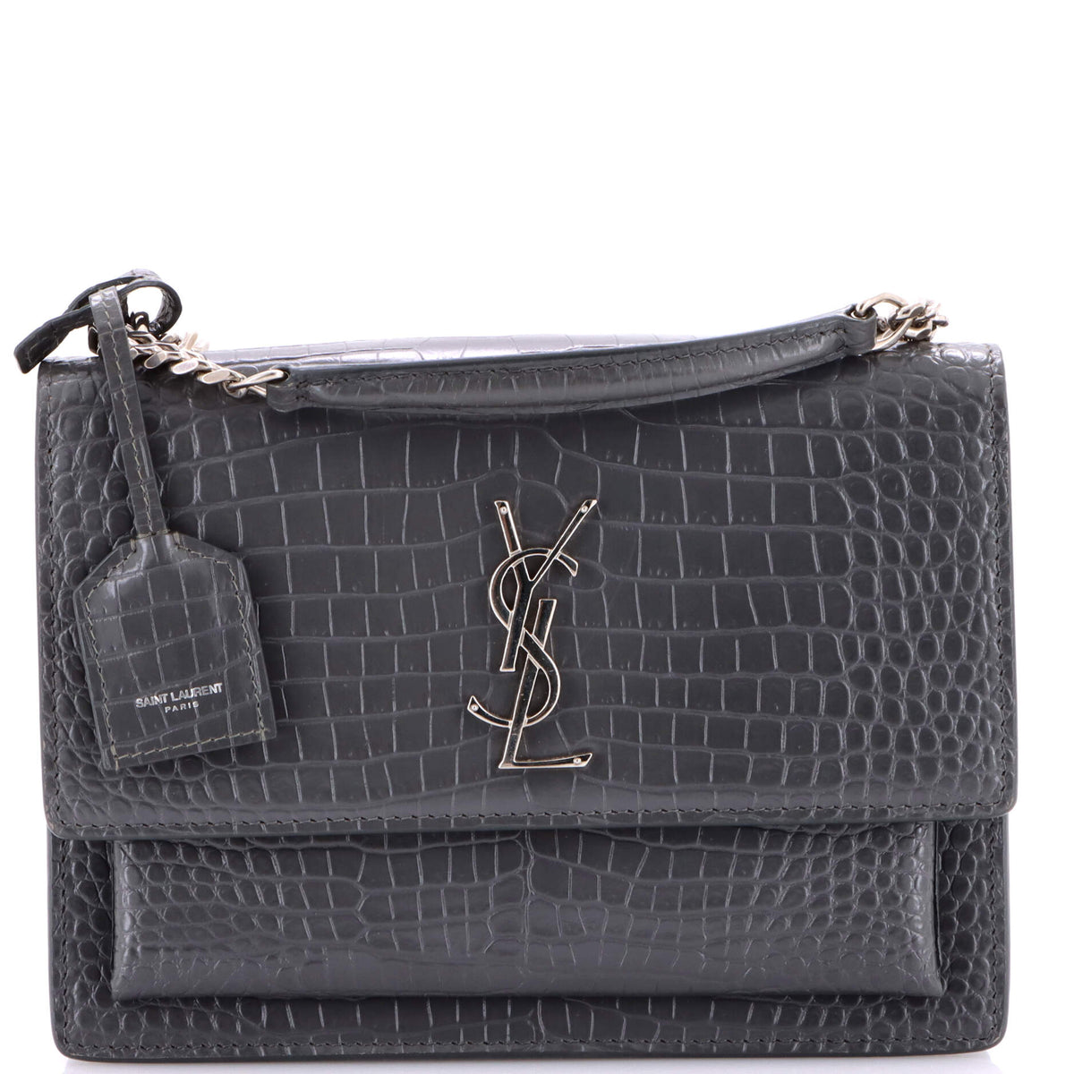 Saint Laurent Sunset Crossbody Bag Crocodile Embossed Leather Medium