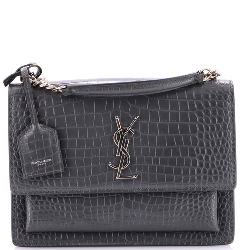 Sunset Crossbody Bag Crocodile Embossed Leather Medium