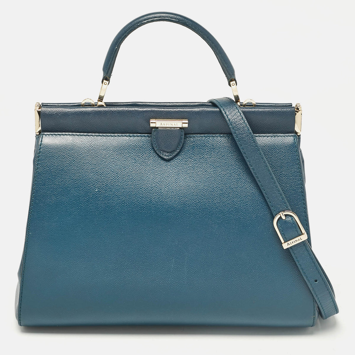 Aspinal Of London Teal Blue Leather Small Florence Frame Top Handle Bag