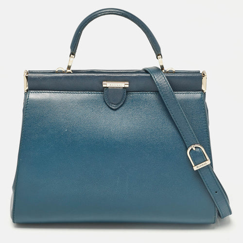 Teal Blue Leather Small Florence Frame Top Handle Bag