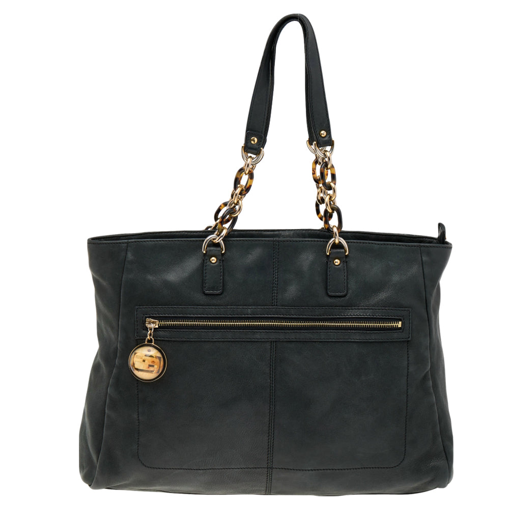 Fendi Black Iridescent Leather Chain Tote