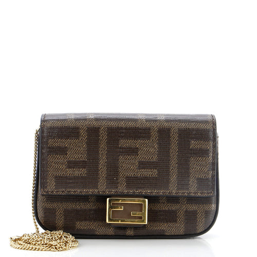 FENDI Chain Baguette Charm Bag Zucca Coated Canvas Nano