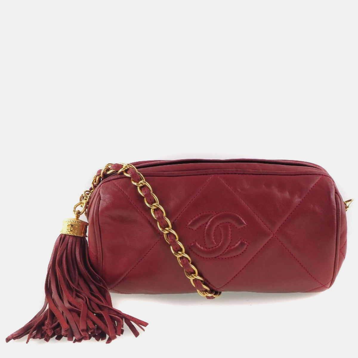 Chanel Red Leather Fringe Chain Shoulder Bag
