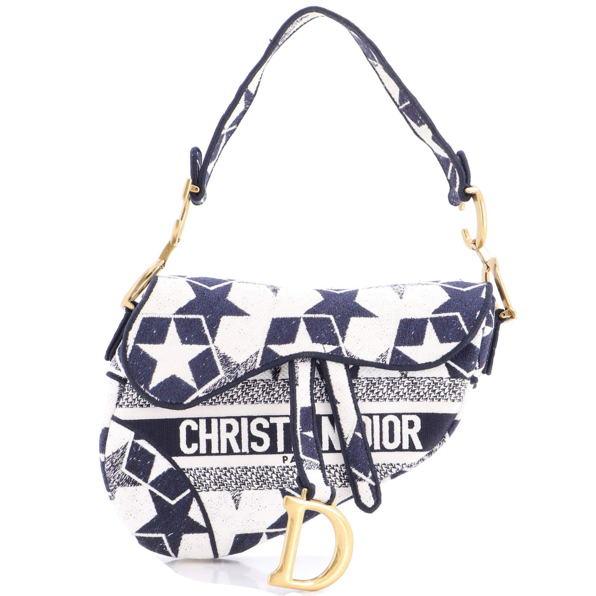 Christian Dior Saddle Bag Logo Embroidered Canvas Medium