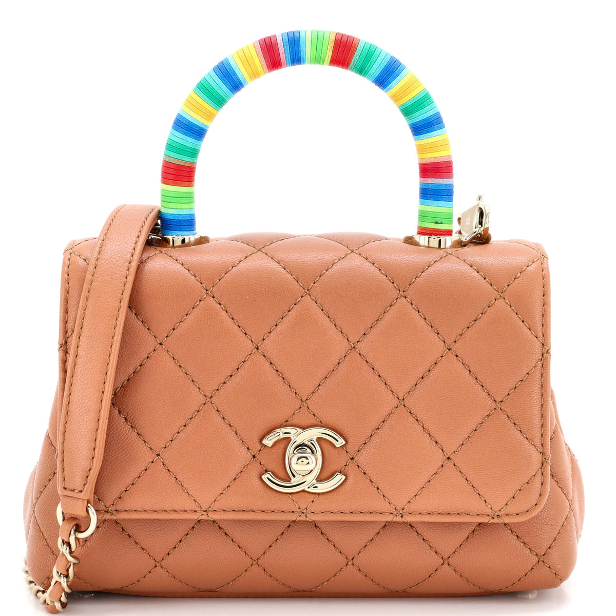 Chanel CHANEL Coco Top Handle Bag Quilted Goatskin with Multicolor Handle Extra Mini